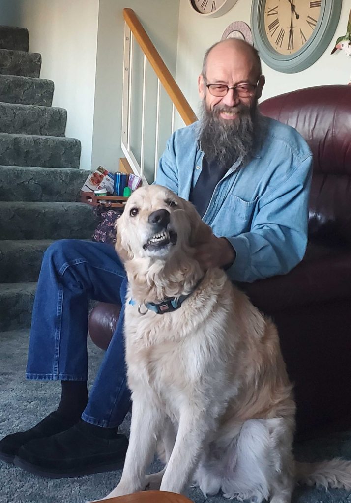 Rob petting that spot to make Dexter smile!